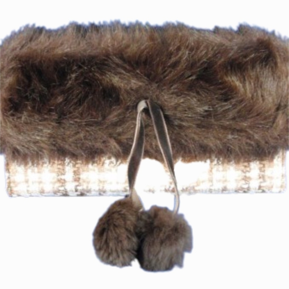 Tweed Clutch Wallet with Faux Fur Trim VTG
